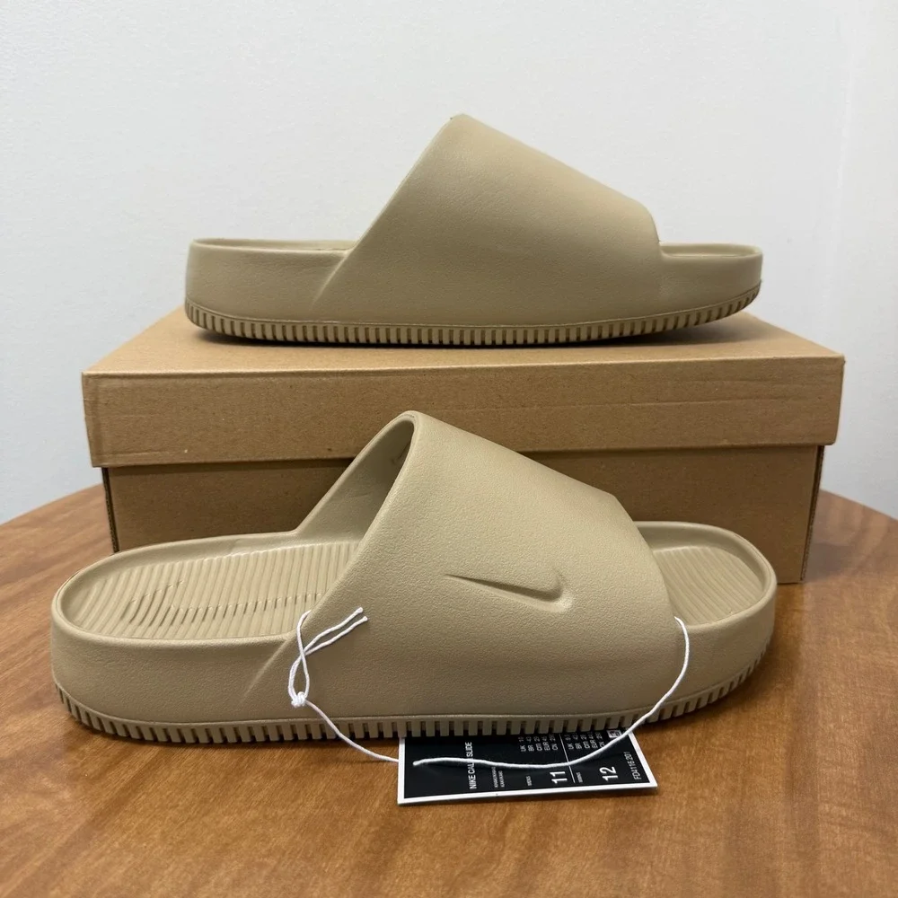 Nike Calm Slide Mens 11 Khaki Tan Foam Lightweight Comfort Sandals fd4116-201